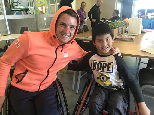 Gin Woodman pictured with World Number 1 player Gordon Reed at the Melbourne Wheelchair Tennis Open